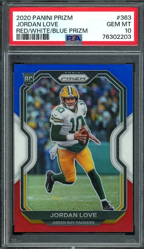2020 Panini Prizm Jordan Love Rookie Red White Blue PSA 10 Packers