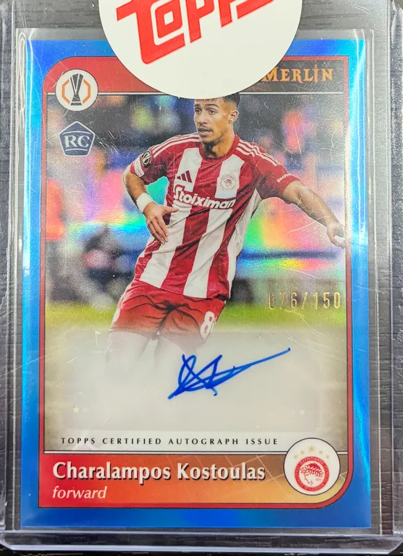 2024-25 Topps Merlin UEFA Club Competitions - Charalampos Kostoulas - Blue Rookie Autograph 076/150